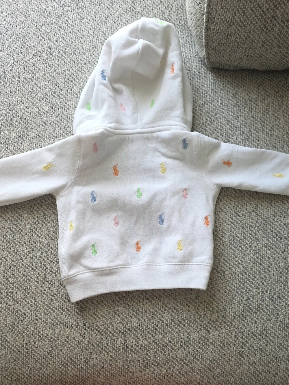 Ralph Lauren White Hooded Zip Sweatshirt with Pastel Pony Embroidery